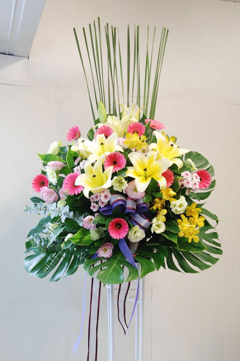 百合太陽花優雅花籃-標準籃